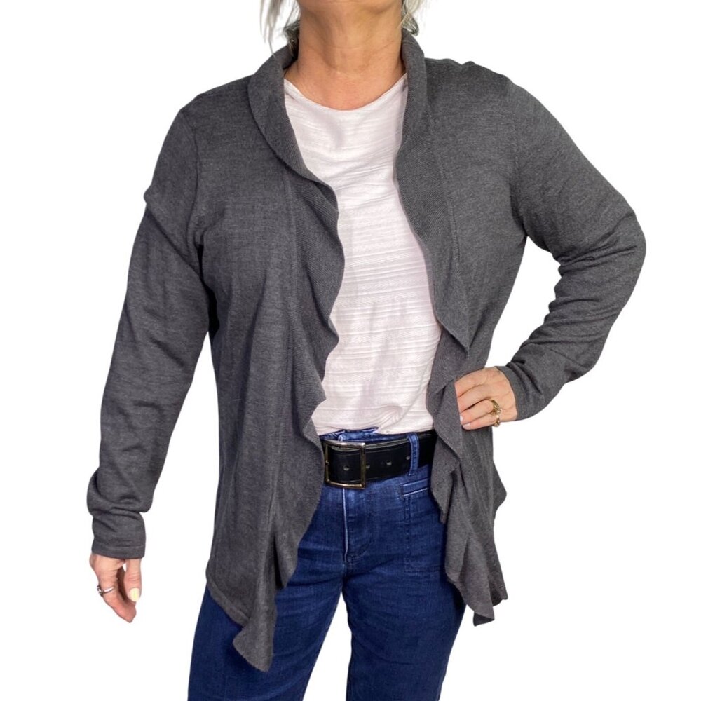 Talbots Womens 100% Pure Italian Merino Wool Cardigan Sweater soft ruffle size L